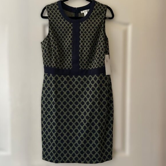London Times Dresses & Skirts - LONDON TIMES Women's Sheath Geo Link Navy/Green Mini Dress Size 14 NWT